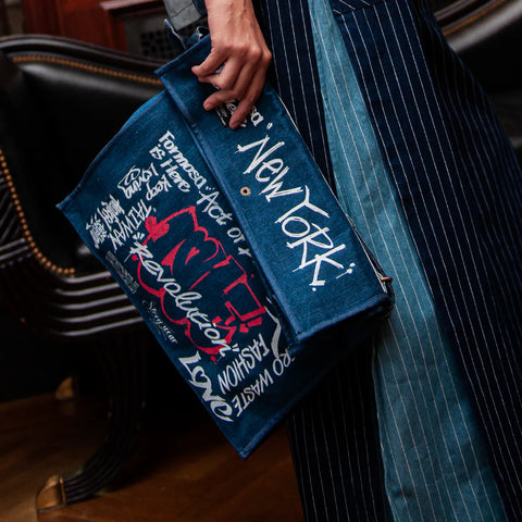 New York Limited Edition - Upcycled Denim and Wheat Sack Clutch Bag