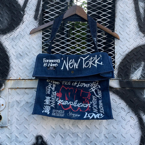 New York Limited Edition - Upcycled Denim and Wheat Sack Clutch Bag