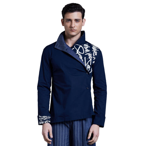Darren Stand Collar Letter Shirt