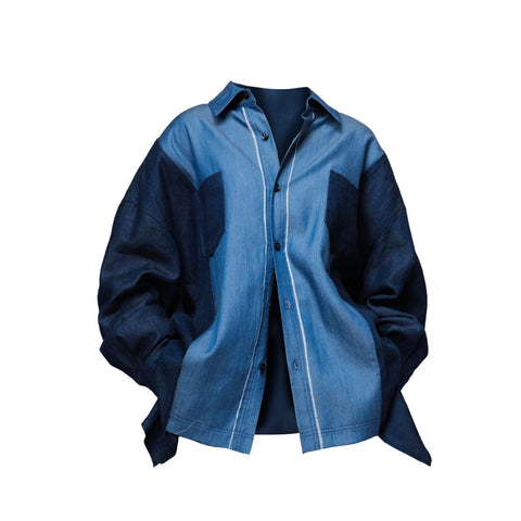 Family Bros Oversized Two-Tone Patchwork Frayed Shirt