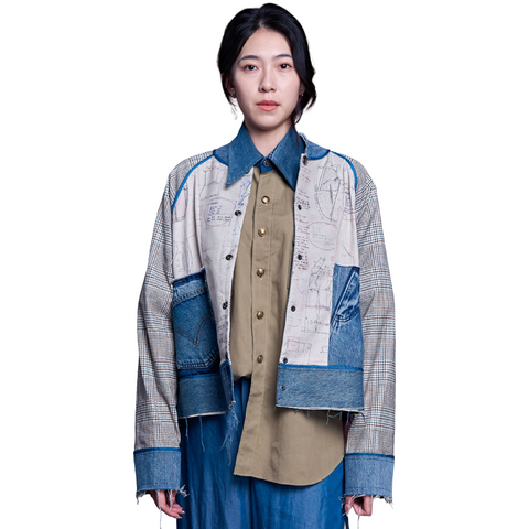 Reversible Baseball Jacket - Ivory Houndstooth
