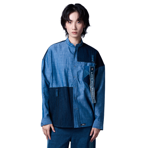 70’s Stand Collar Patchwork Shirt