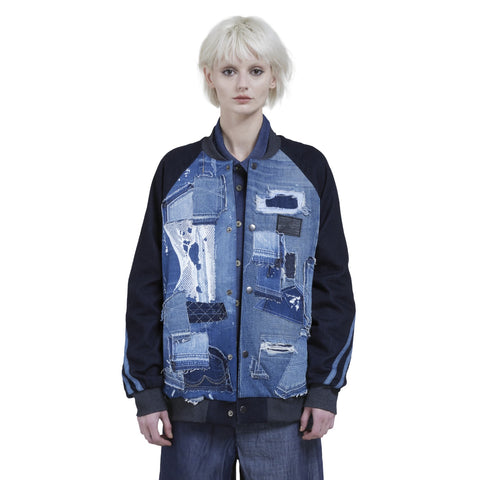 Knit-Like Denim Baseball Jacket