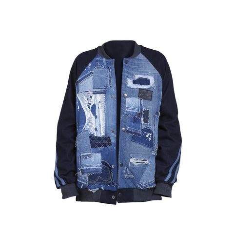 Knit-Like Denim Baseball Jacket