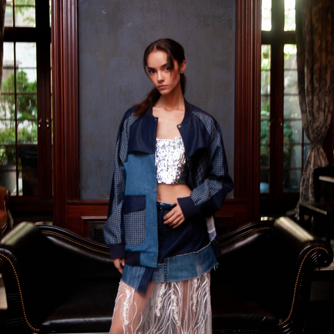 New York Limited Edition - "Taiwan" Lace Denim Patchwork Baseball Jacket