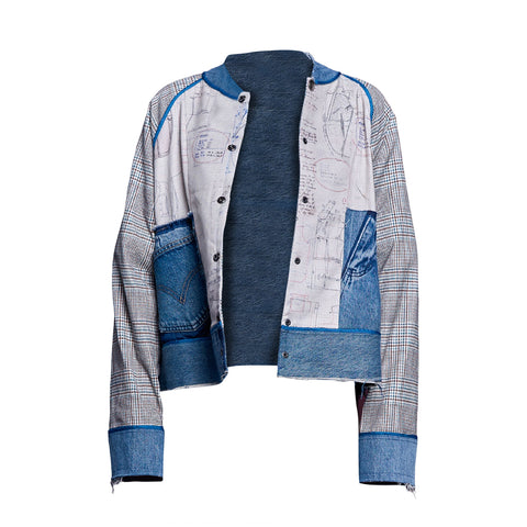 Reversible Baseball Jacket - Ivory Houndstooth